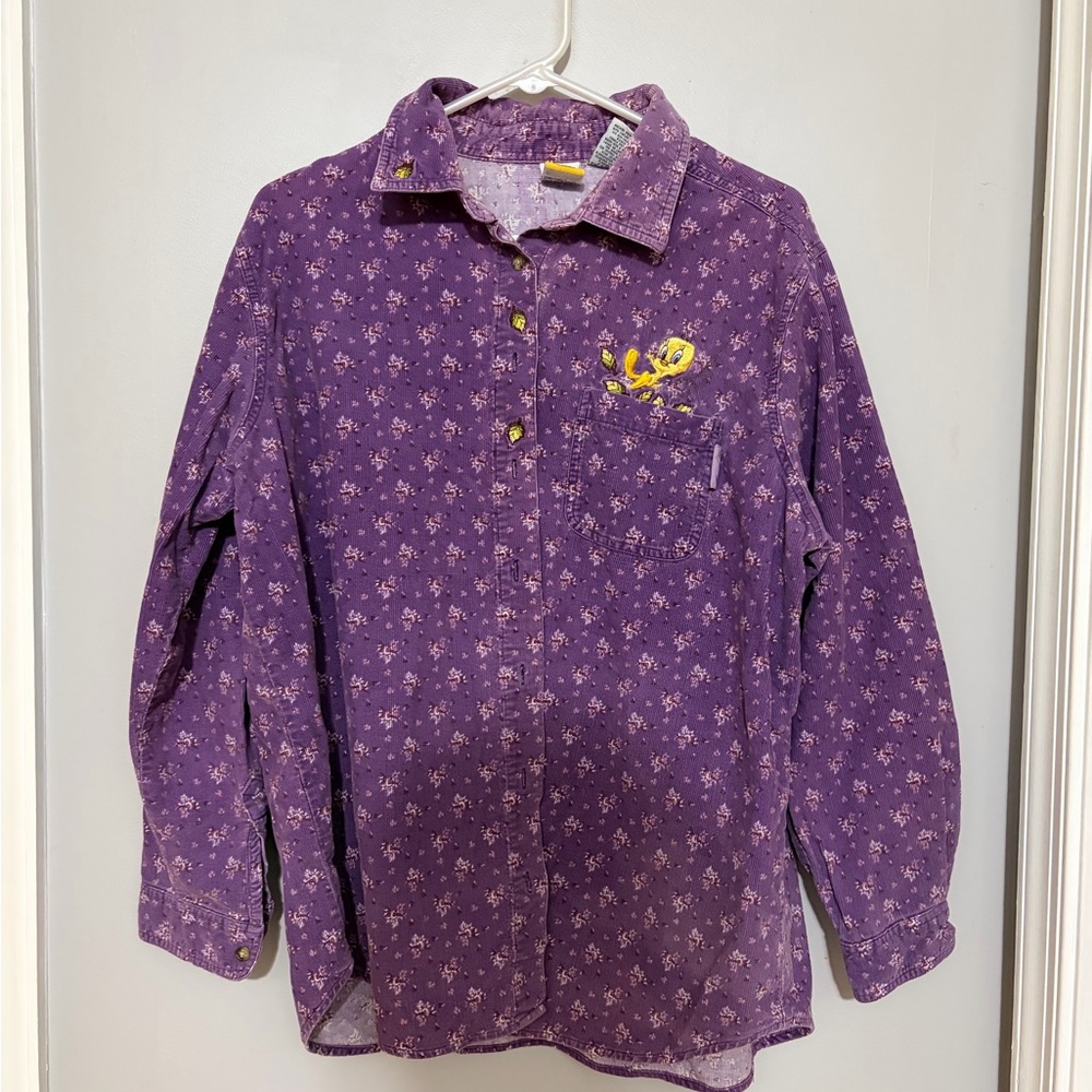 Vintage 90s Looney Tunes Tweedy Bird Corduroy Button Down Shirt